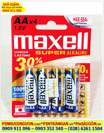 Maxell LR6(GD)4B, Pin tiểu AA 1.5v super alkaline Maxell LR6(GD)4B - MẪU MỚI /Loại vỉ 4viên